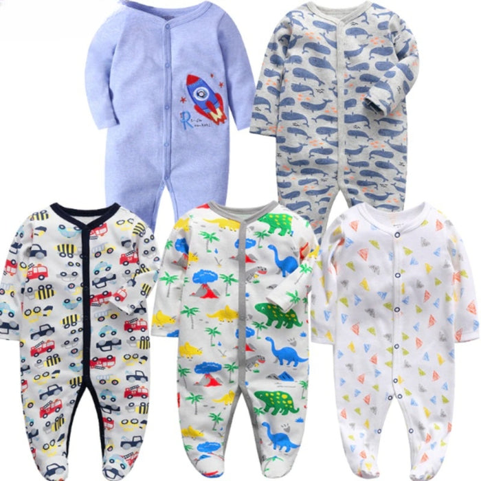 5 Pcs Unisex Cotton Romper Sets For Babies