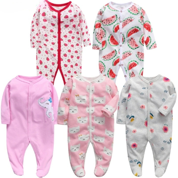 Unisex 5 Pcs Cotton Jumpsuit Sets For Babies