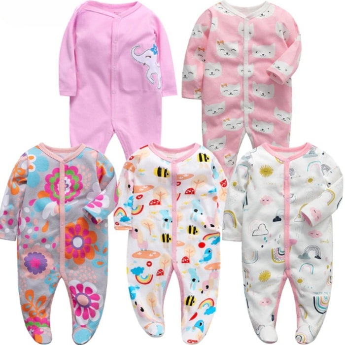 Unisex 5 Pcs Cotton Jumpsuit Sets For Babies