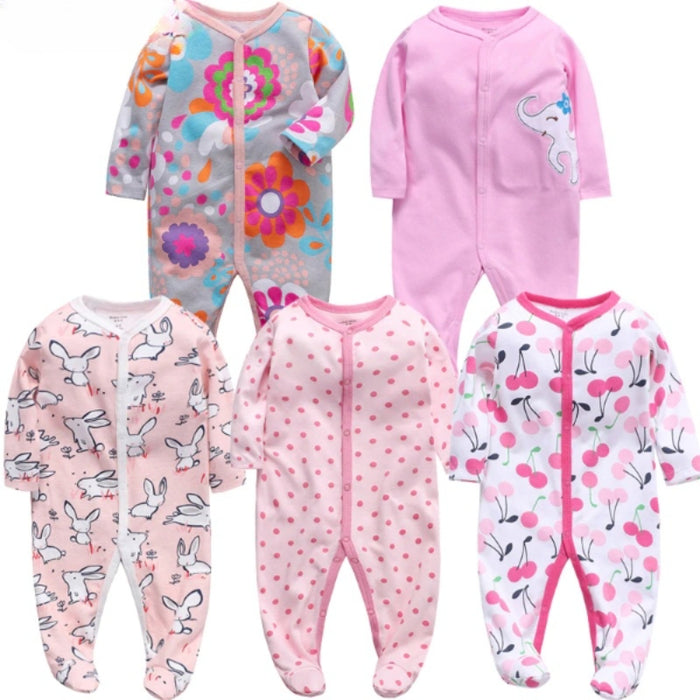 Unisex 5 Pcs Cotton Jumpsuit Sets For Babies