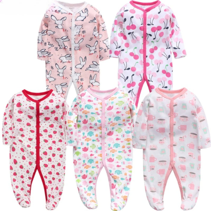 Unisex 5 Pcs Cotton Jumpsuit Sets For Babies