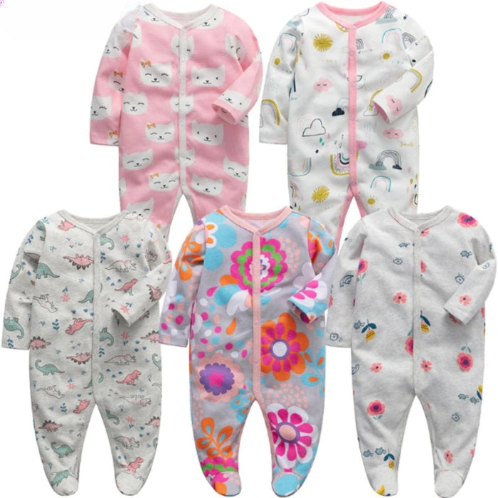 Unisex 5 Pcs Cotton Jumpsuit Sets For Babies