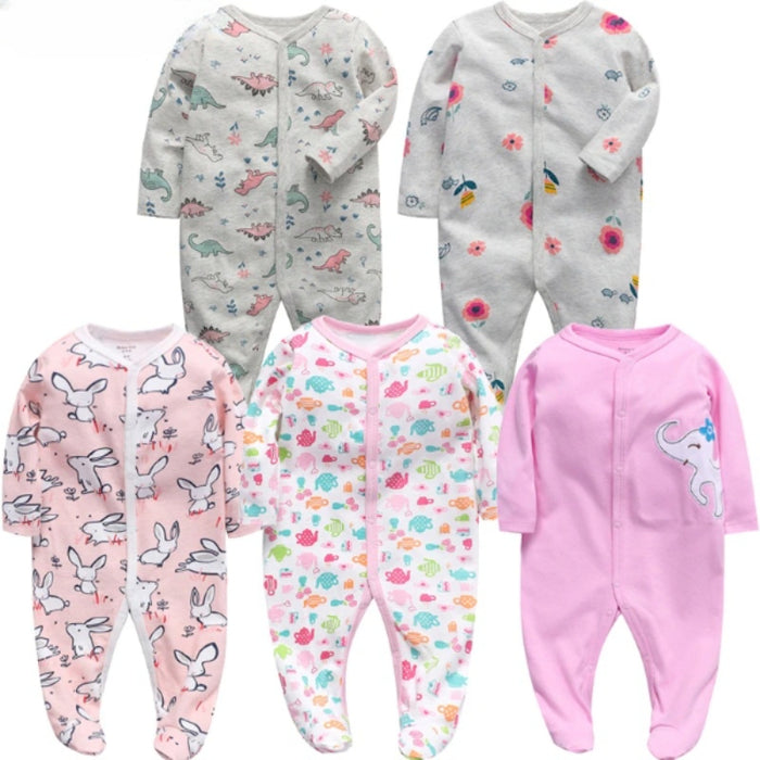 Unisex 5 Pcs Cotton Jumpsuit Sets For Babies