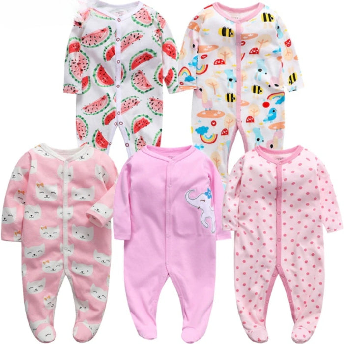 Unisex 5 Pcs Cotton Jumpsuit Sets For Babies