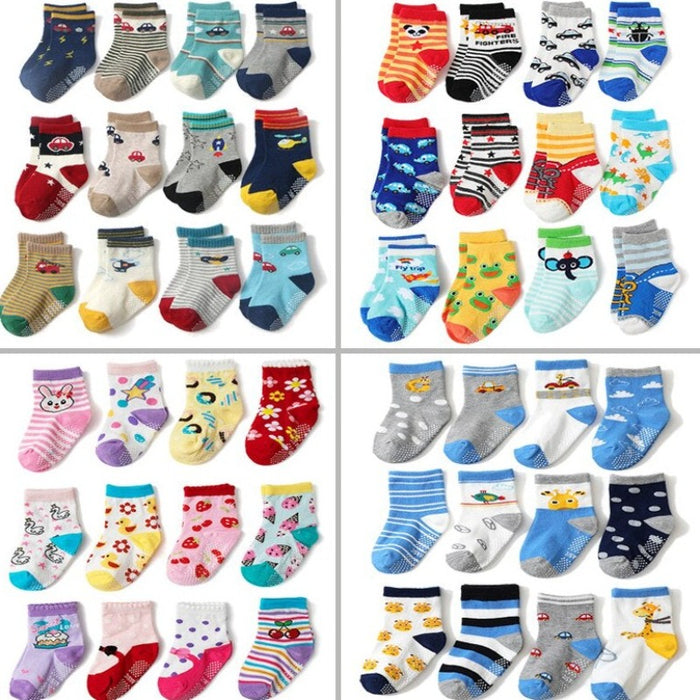 12 Pairs Non-Slip Autumn Winter Baby Socks Set