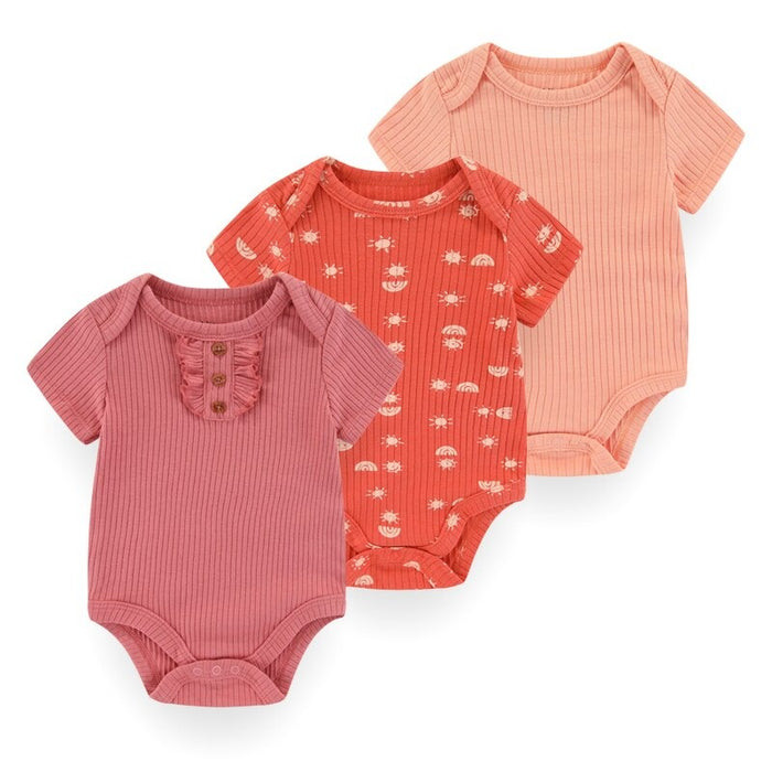 Cotton Romper 3Pcs Short Sleeve Baby Bodysuit Set