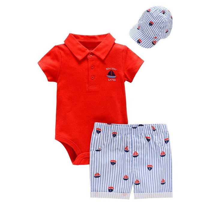 3Pcs Casual Infant Outfit With Hat