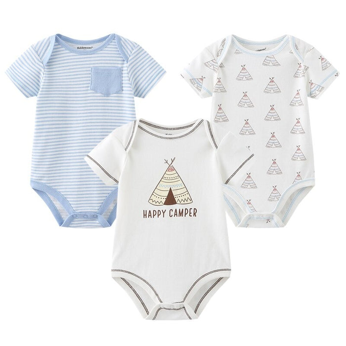 3Pcs Casual Cartoon Unisex Baby Rompers Set