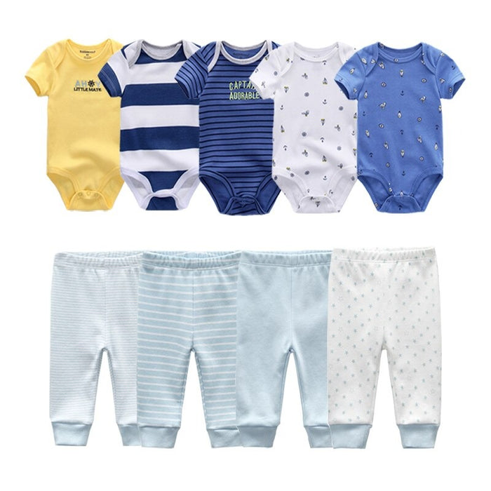 Multicolor Fall Bodysuits And Long Cotton Pant Set For Toddlers