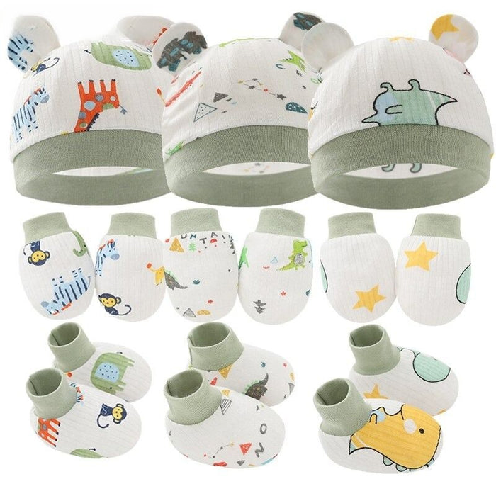 New Born Baby 3 Pcs Hat, Gloves And Foot Cover Set