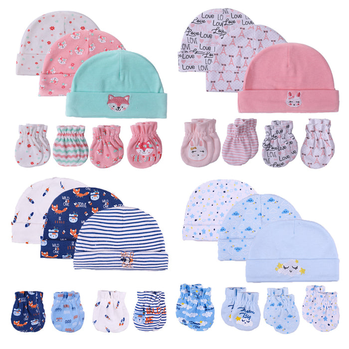 Newborn Unisex Cotton Hats And Gloves Sets
