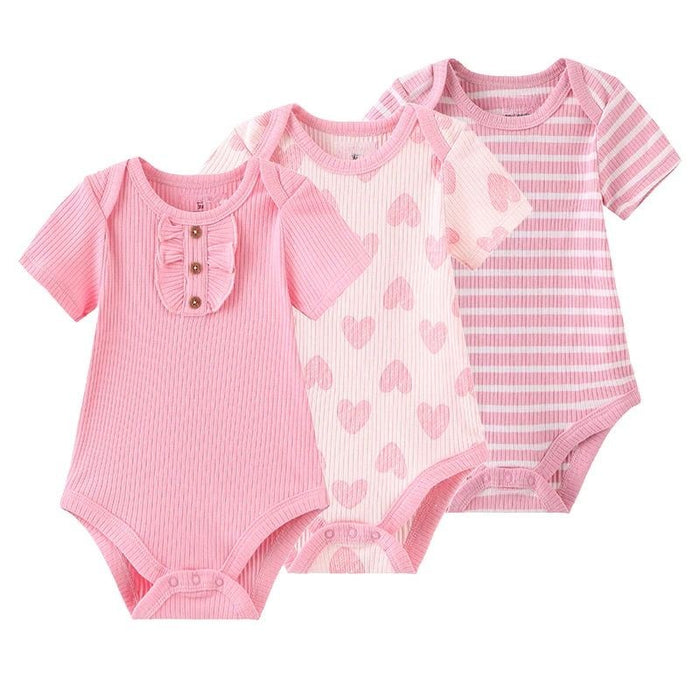 3Pcs Cotton Romper Short Sleeve Baby Bodysuit Set