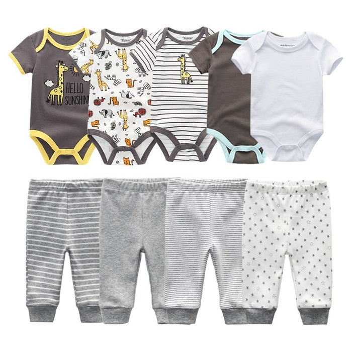 Multicolor Fall Bodysuits And Long Cotton Pants For Toddlers