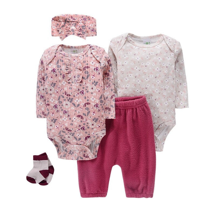 5Pcs Baby Casual Jumpsuit With Hat And Socks