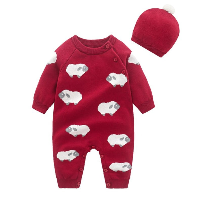 Baby Sheep Neutral Red Romper