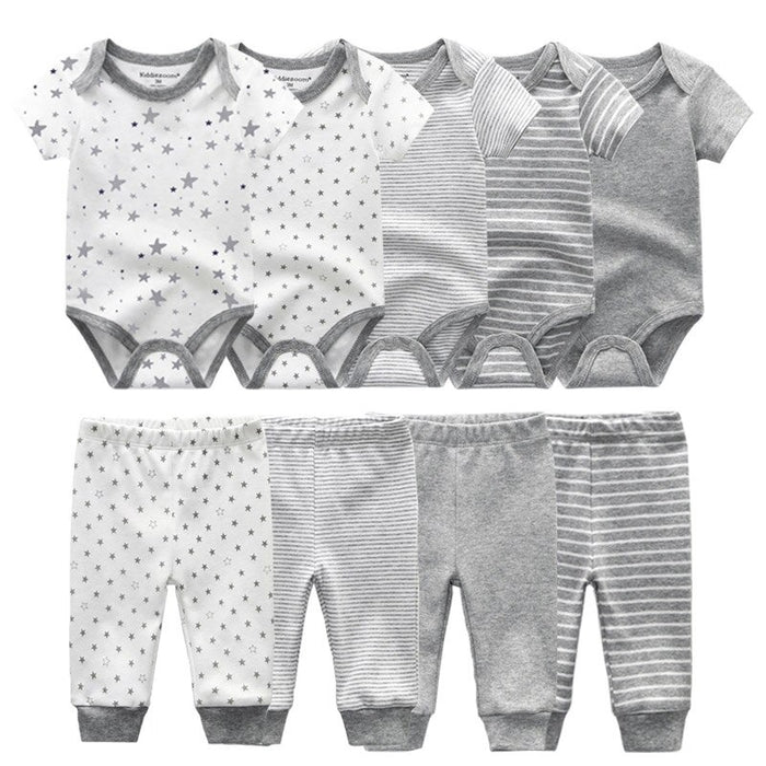 Solid Fall Bodysuits And Long Cotton Pants For Toddlers