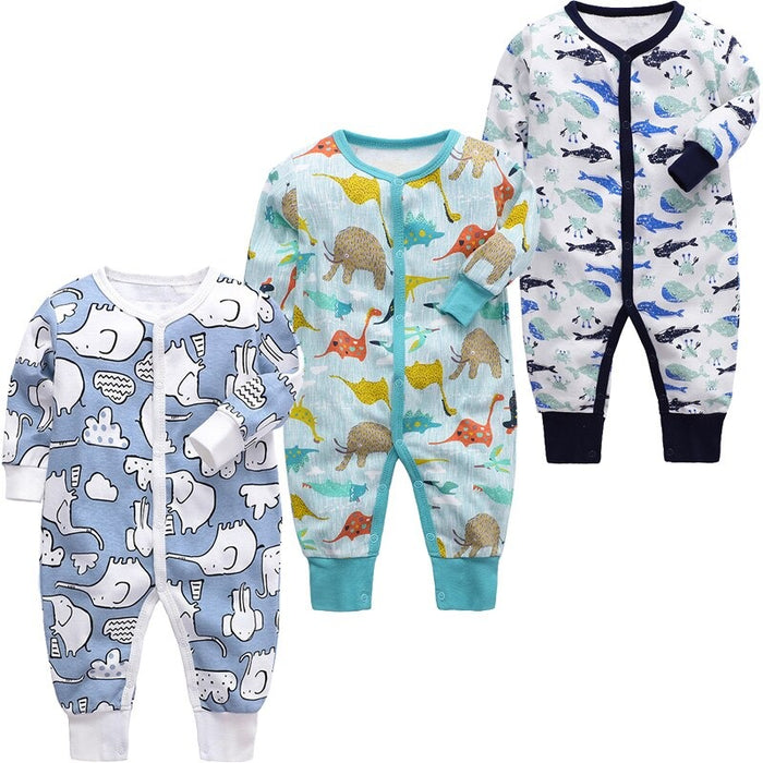 Long Sleeves Unisex Baby Jumpsuit Pack Of 3