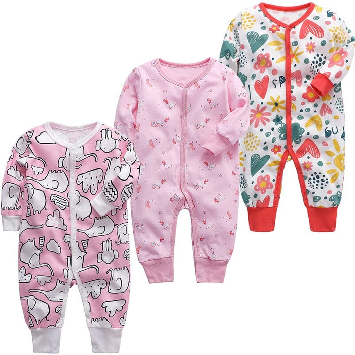 Long Sleeves Unisex Baby Jumpsuit Pack Of 3