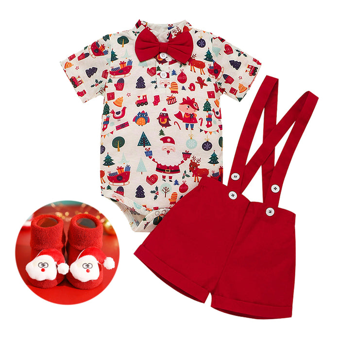 Baby Boy Christmas Clothes Bow Tie Jumpsuit Pants Socks Newborn Set