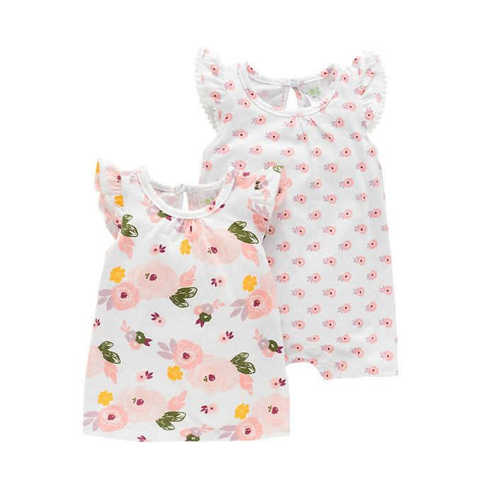 2Pcs Baby Girl Sleeveless Romper Floral Bodysuits