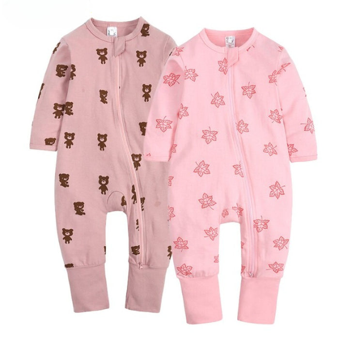 2Pcs Baby Girl Zipper Jumpsuit Cotton Rompers