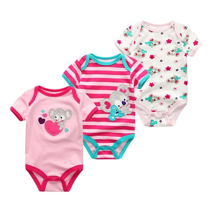 3Pcs Cotton Romper Short Sleeve Newborn Baby Bodysuit Set