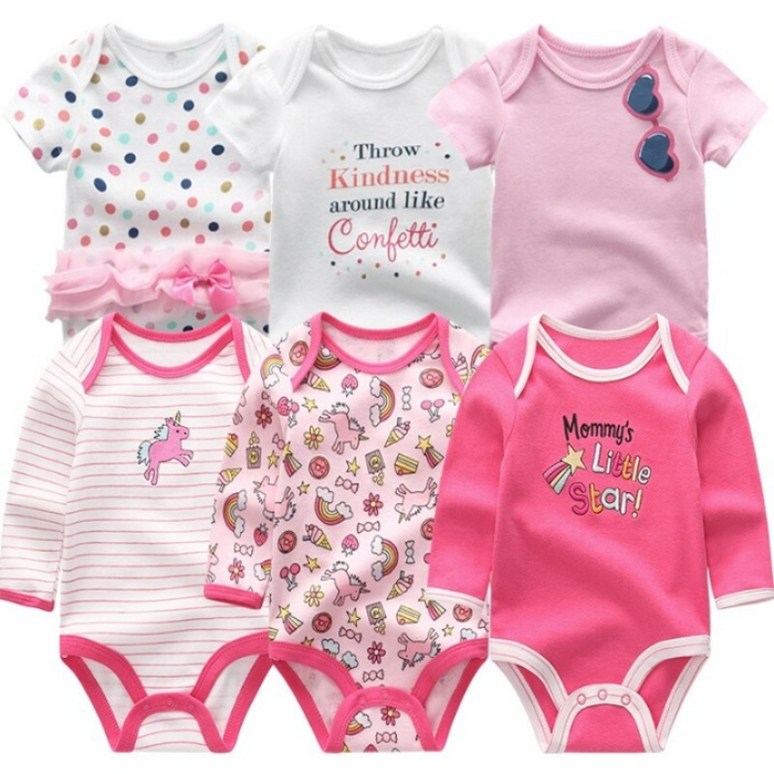 6Pcs Newborn Baby Rompers Bodysuit Set