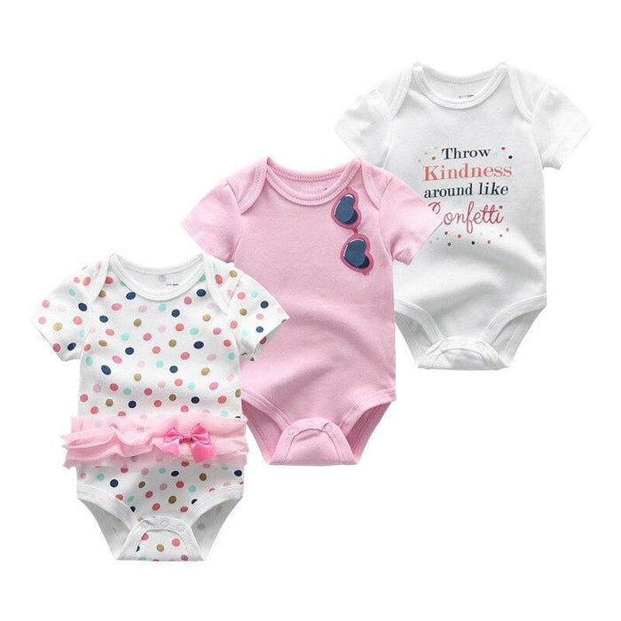 3Pcs Cotton Romper Short Sleeve Newborn Baby Bodysuit Set