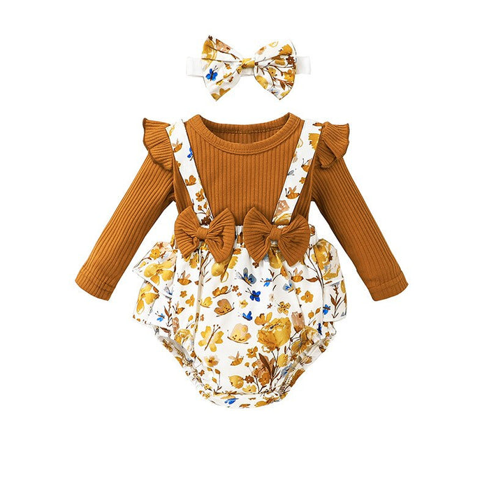 Baby Girl Floral Print Romper Clothes Set