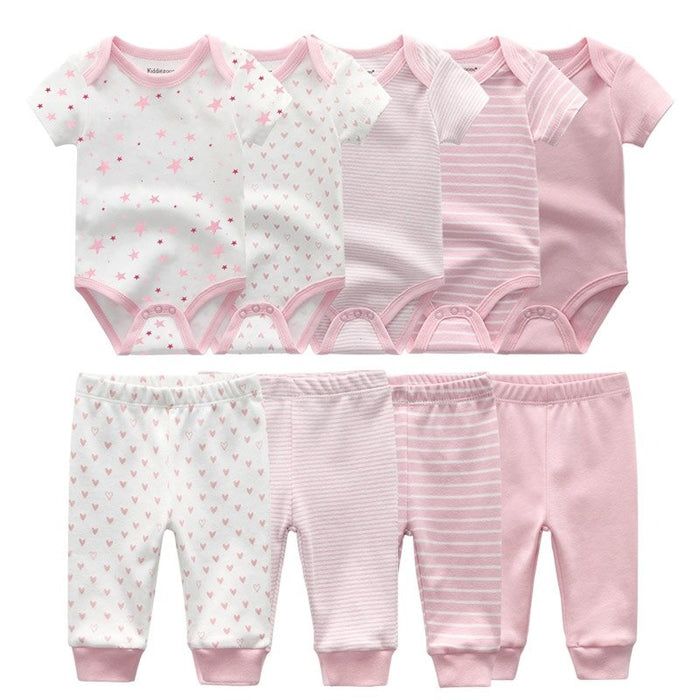 Solid Fall Bodysuits And Long Cotton Pants For Toddlers