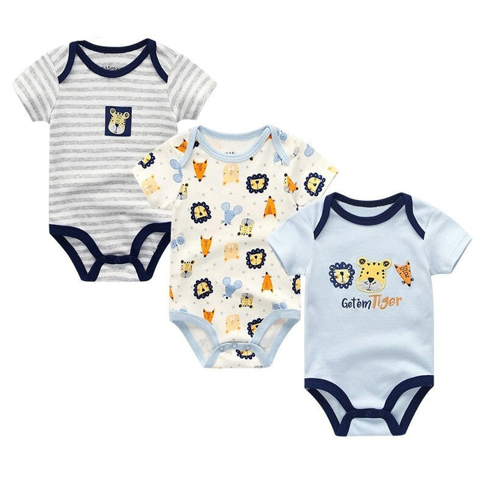 Kiddiezoom 3Pcs Baby Bodysuits New Born Boy Jumpsuit