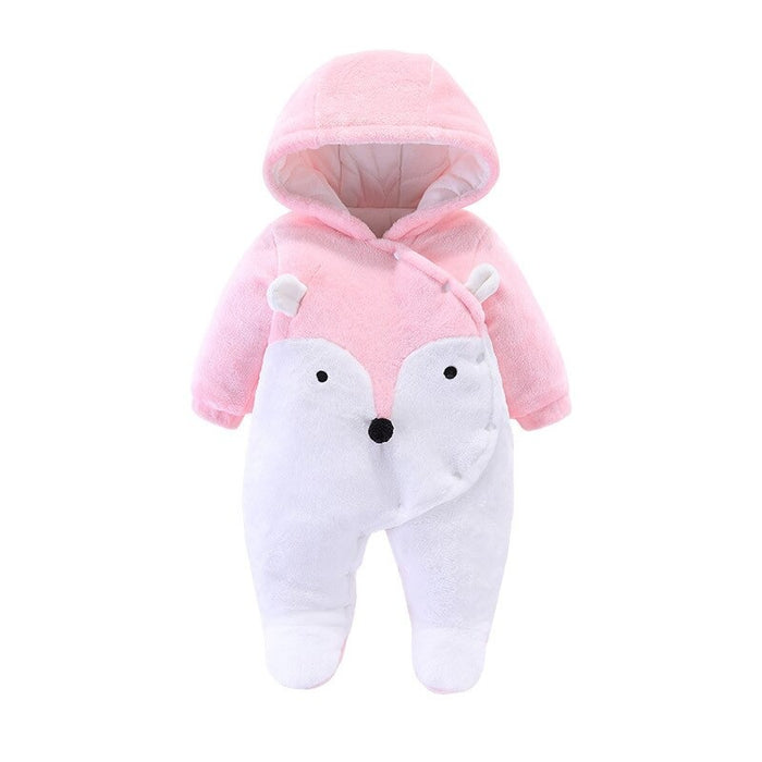 Cartoon Animal Print Warm Hooded Romper