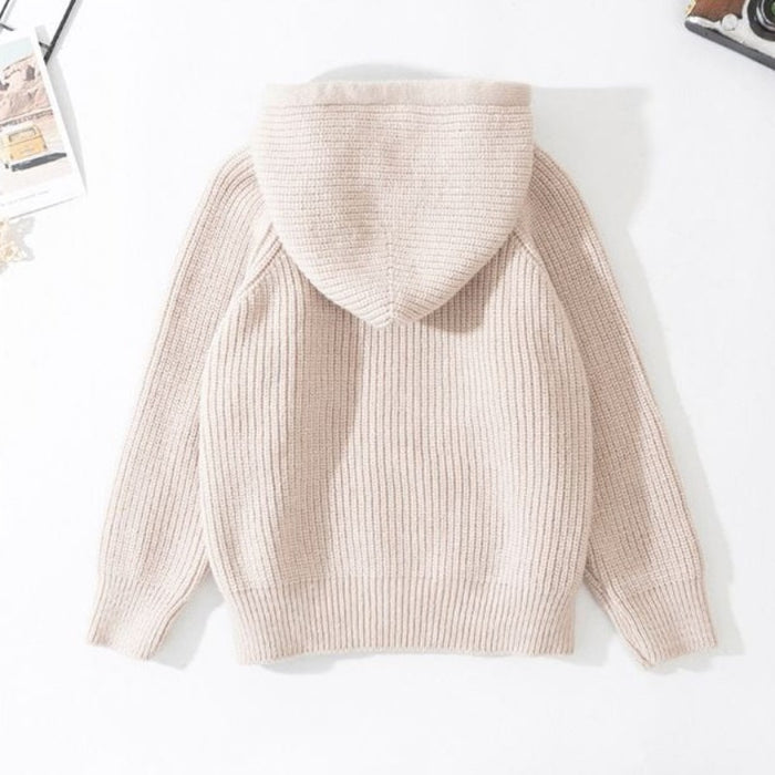 Kids Winter Solid Sweater Hooded Coat