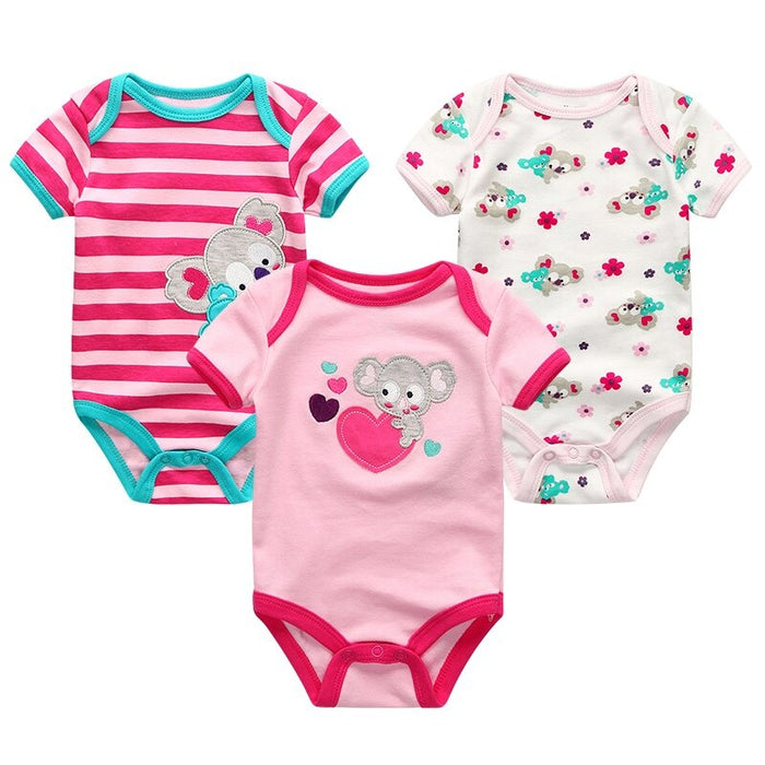 3Pcs Casual Cartoon Unisex Baby Rompers Set