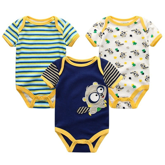 3Pcs Casual Cartoon Unisex Baby Rompers Set