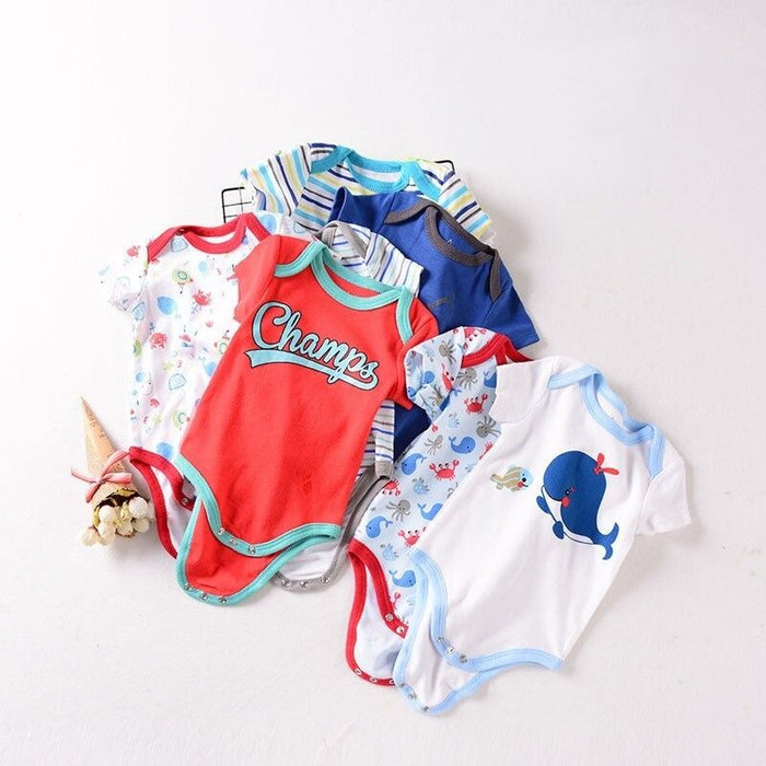 Short-Sleeve Newborn Cartoon Baby Bodysuit