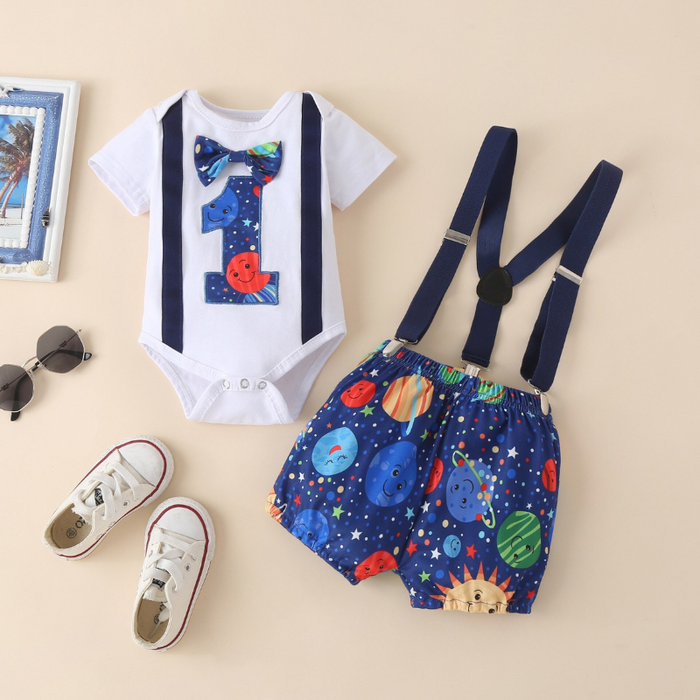 The Patterned Short Bottoms Overalls Set