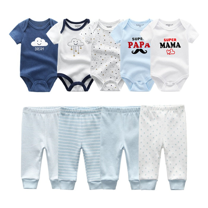 Multicolor Fall Bodysuits And Long Cotton Pant Set For Toddlers