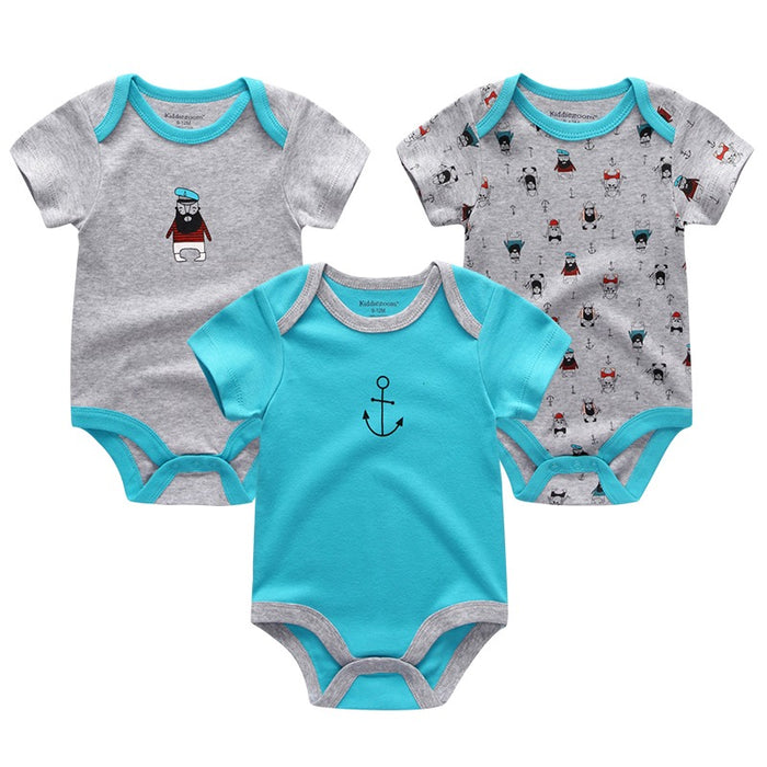 3Pcs Casual Cartoon Unisex Baby Rompers Set