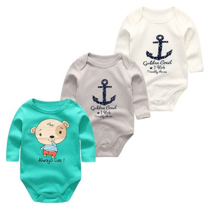 Girl Rompers Cartoon Printing 3Pcs Cotton Bodysuit Set