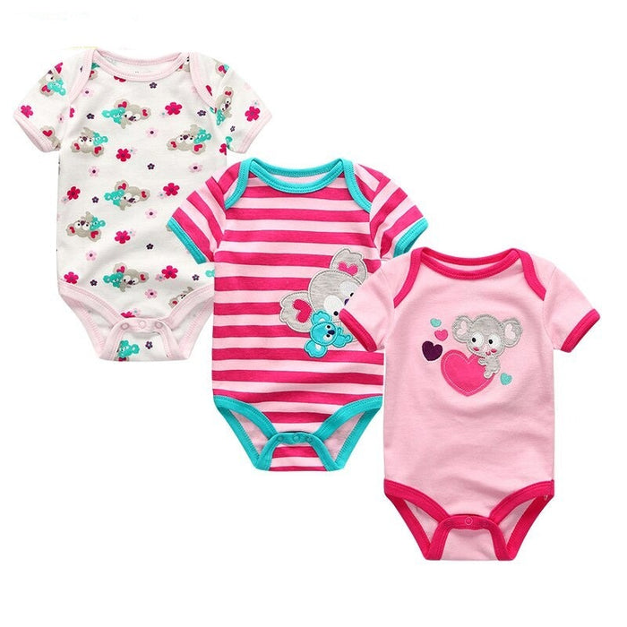 Kiddiezoom 3Pcs Baby Bodysuits New Born Boy Jumpsuit