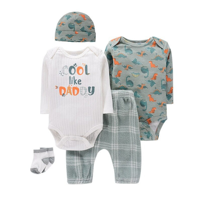 5Pcs Baby Casual Jumpsuit With Hat And Socks