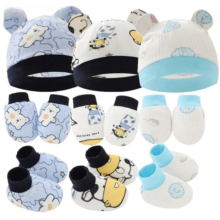 New Born Baby 3 Pcs Hat, Gloves And Foot Cover Set