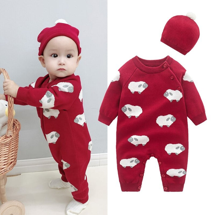 Baby Sheep Neutral Red Romper