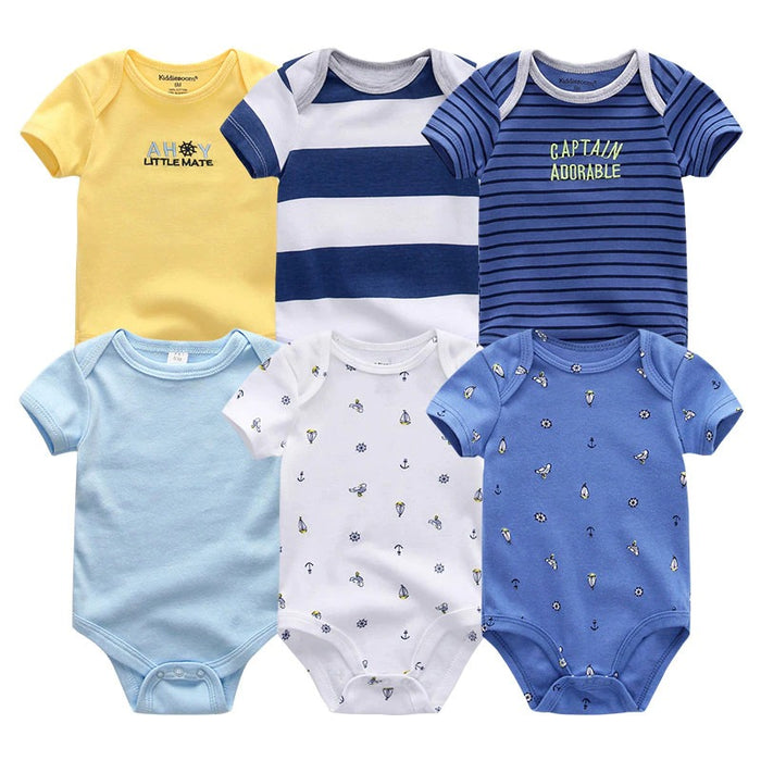 Multicolor Short Sleeve Unisex Baby Rompers