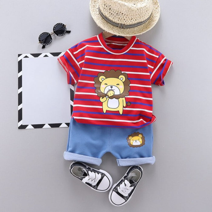 Crazy Lion Print T-shirt And Shorts For Children's