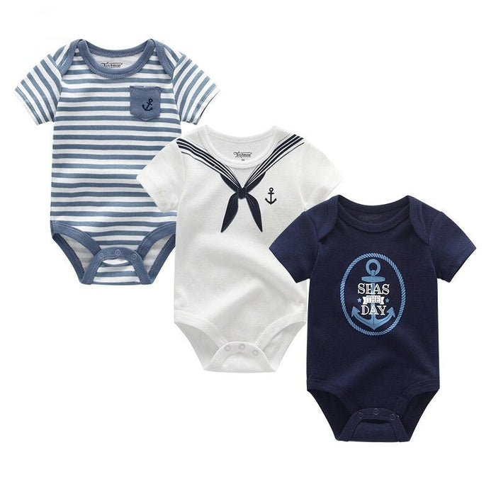 Kiddiezoom 3Pcs Baby Bodysuits New Born Boy Jumpsuit