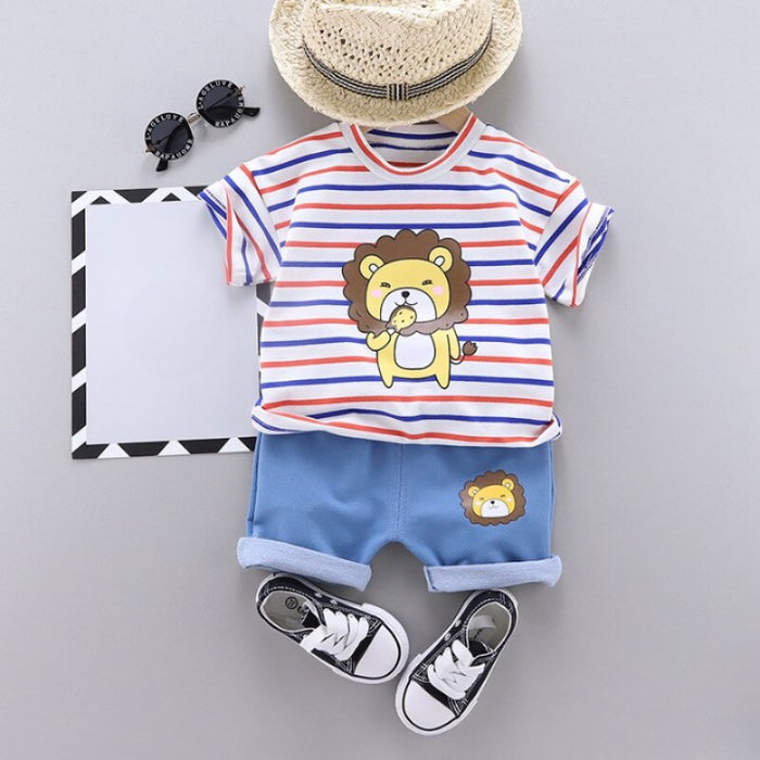 Crazy Lion Print T-shirt And Shorts For Children's