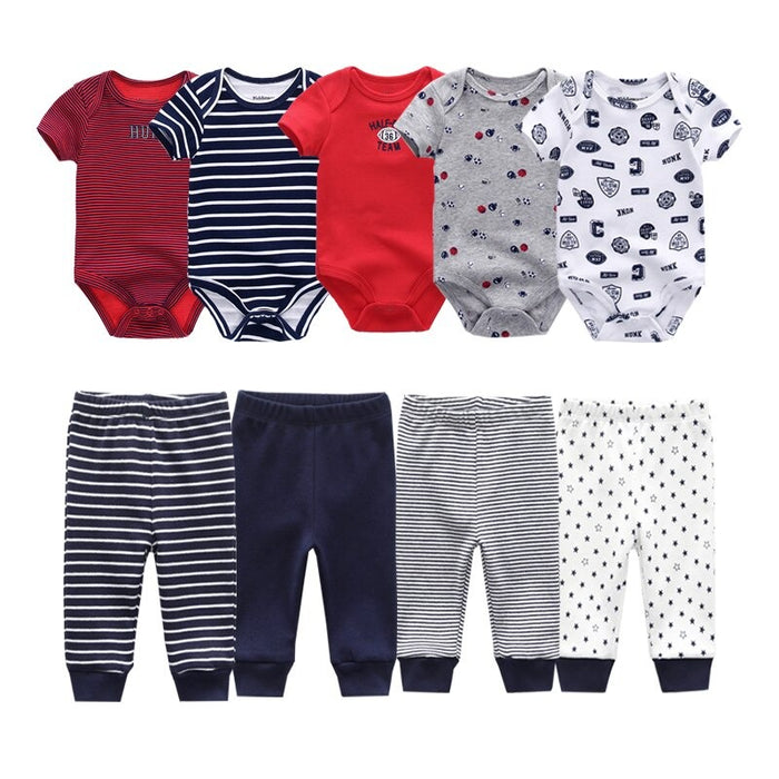 Multicolor Fall Bodysuits And Long Cotton Pant Set For Toddlers