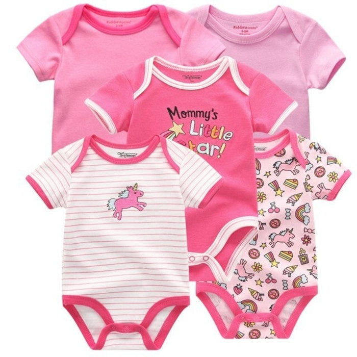 5Pcs Multicolor Unicorn Girls Bodysuit Sets